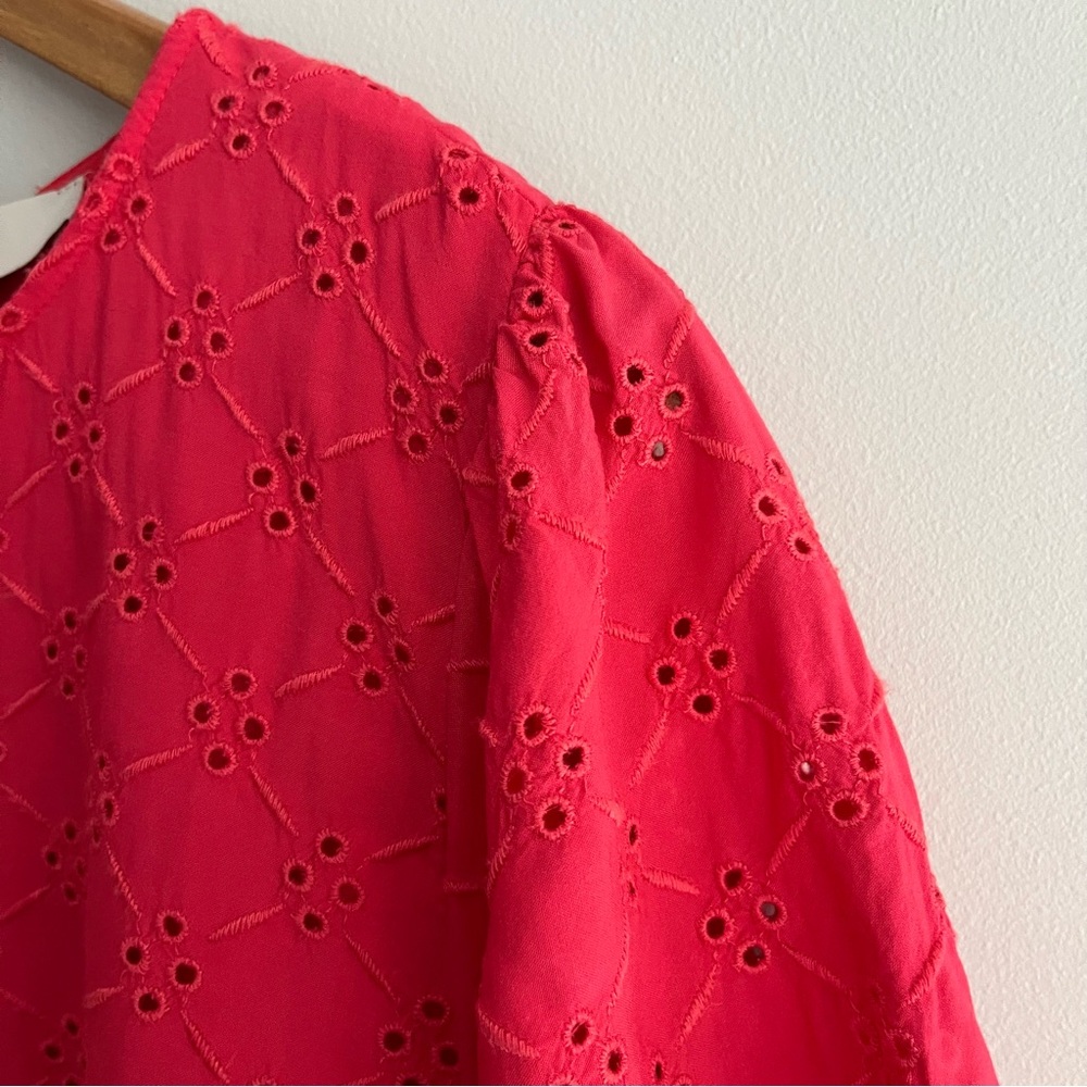 LOFT Pink Eyelet Short Sleeve Blouse - Picture 4 of 7